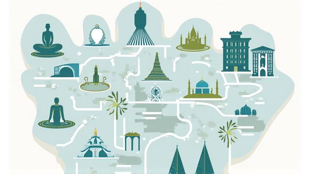 Mappa stilizzata di Milano con icone di benessere - parchi, centri yoga.