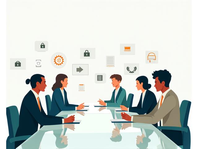 Illustrazione di un team che collabora attorno a un tavolo, con icone di sicurezza, documentazione e un lucchetto che simboleggia politiche organizzative solide.