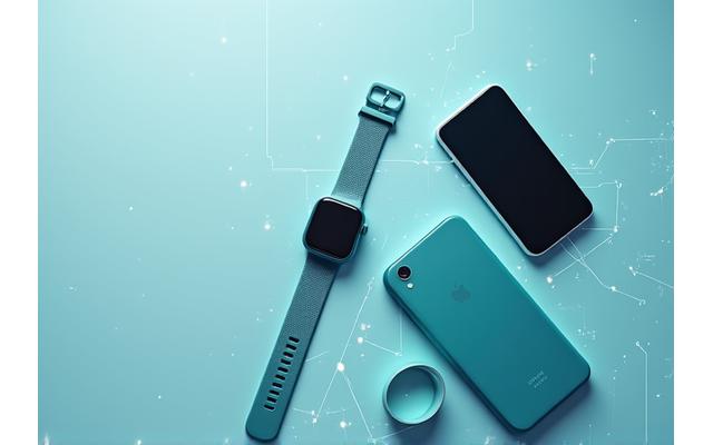 Smartwatch e sensori di fitness connessi a un'app mobile, simbolo di integrazione wearable.